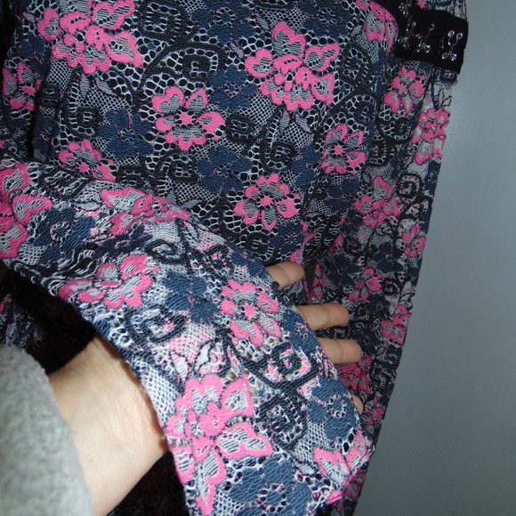 ASOS Gothic Pink & Black Lace Floral Y2K Layered Scalloped Eye & Hook Dress 14 - Picture 7 of 11